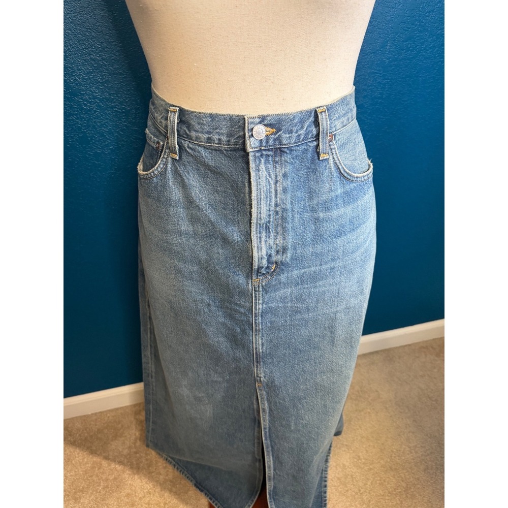 AGOLDE Leif Skirt Blue Denim Maxi Front Slit Regenerative 100% Cotton size 31